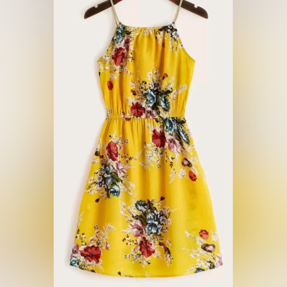 SHEIN Yellow Floral Mini Dress